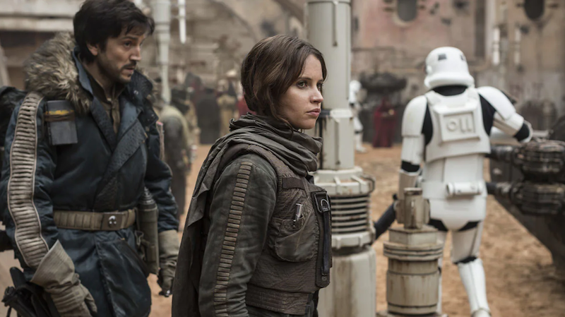 Jyn Erso and Cassian Andor Still from Rogue One: A Star Wars Story